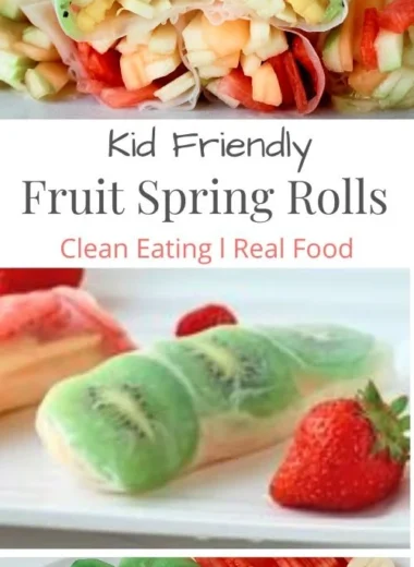 Colorful fruit spring rolls served on a platter for kids' party