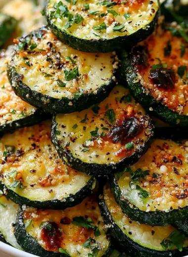 Garlic Parmesan Roasted Zucchini on a plate ready to serve