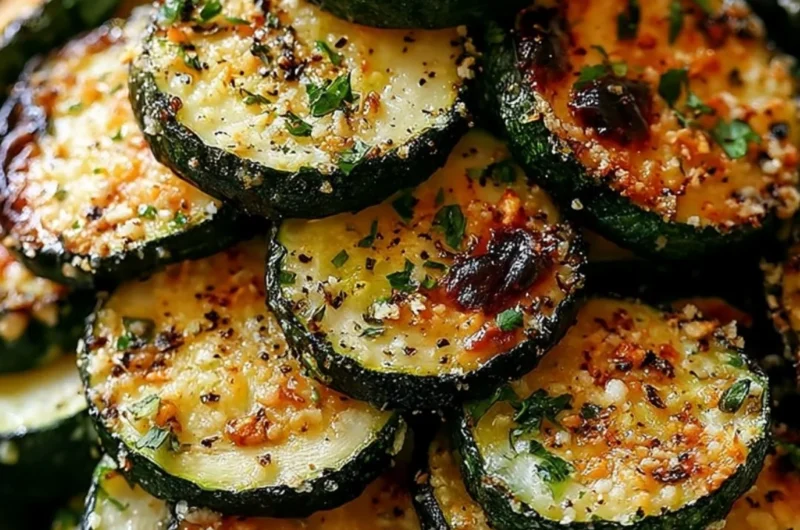 Garlic Parmesan Roasted Zucchini on a plate ready to serve
