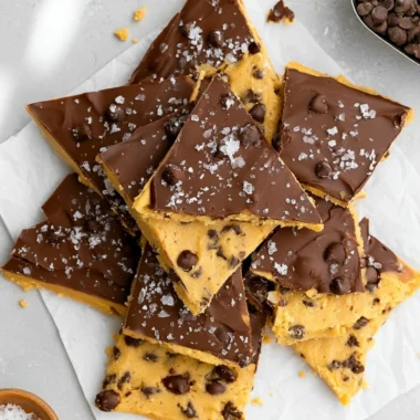 Healthy Cookie Dough Bark made with natural ingredients and chocolate chips
