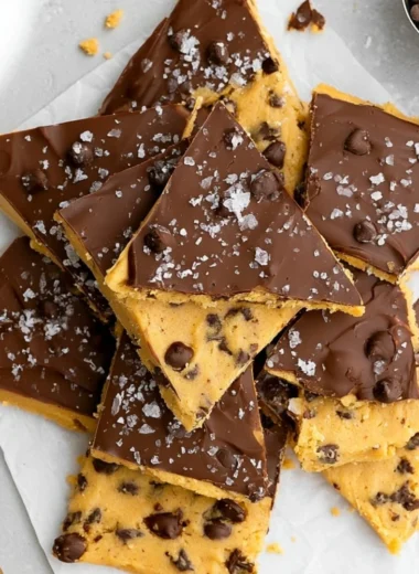 Healthy Cookie Dough Bark made with natural ingredients and chocolate chips