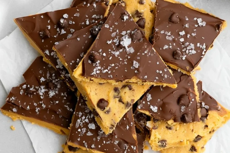 Healthy Cookie Dough Bark made with natural ingredients and chocolate chips