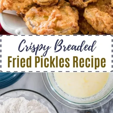 Crispy homemade fried pickles served on a plate with dipping sauce