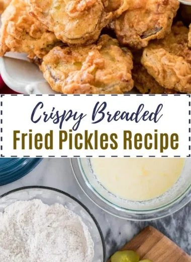 Crispy homemade fried pickles served on a plate with dipping sauce