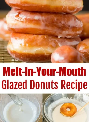 Plate of homemade glazed donuts with a shiny icing glaze.