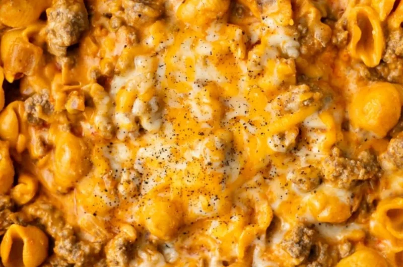 Delicious plate of Homemade Hamburger Helper ready to serve