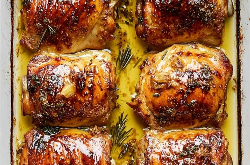 Honey mustard chicken thighs cooked to perfection with a sweet glaze
