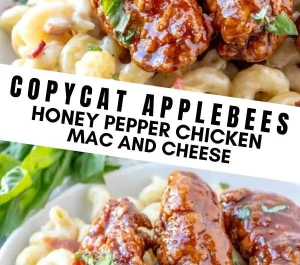 Creamy Honey Pepper Chicken Mac and Cheese dish garnished with herbs