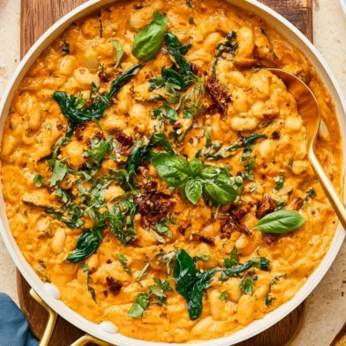 Delicious Marry Me White Beans served in a bowl with fresh herbs