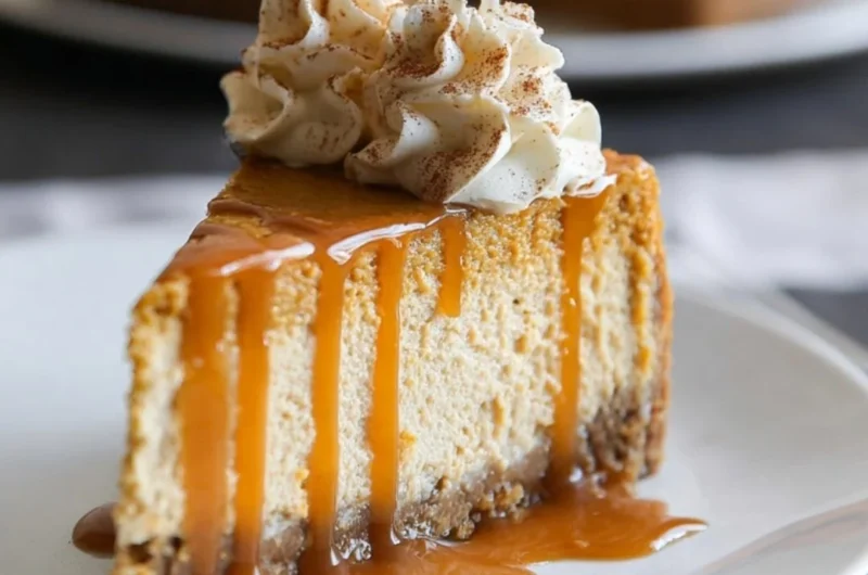 Delicious pumpkin cheesecake served on a plate, perfect for fall