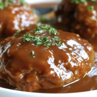 Delicious homemade Salisbury steak served with gravy and mashed potatoes