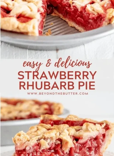 Homemade Strawberry Rhubarb Pie with flaky crust and fresh berries.