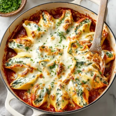Delicious stuffed shells filled with cheese and topped with marinara sauce