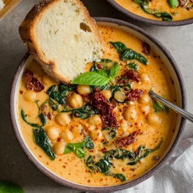 Bowl of Tuscan Garbanzo Bean Soup with fresh herbs and vegetables