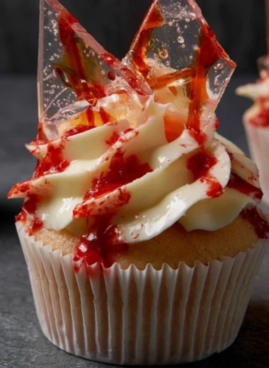 Bloody Halloween Cupcakes decorated with red icing and spooky designs