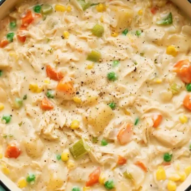 Delicious Chicken Pot Pie Soup served in a bowl with fresh herbs
