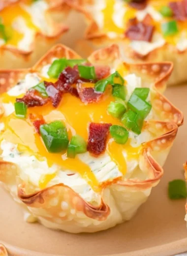 Cozy jalapeño popper wonton cups featuring creamy filling and crispy wrappers.