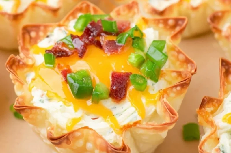 Cozy jalapeño popper wonton cups featuring creamy filling and crispy wrappers.