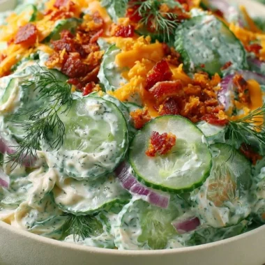 Bowl of Cucumber Ranch Crack Salad with crunchy cucumbers and ranch dressing
