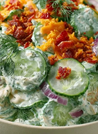 Bowl of Cucumber Ranch Crack Salad with crunchy cucumbers and ranch dressing