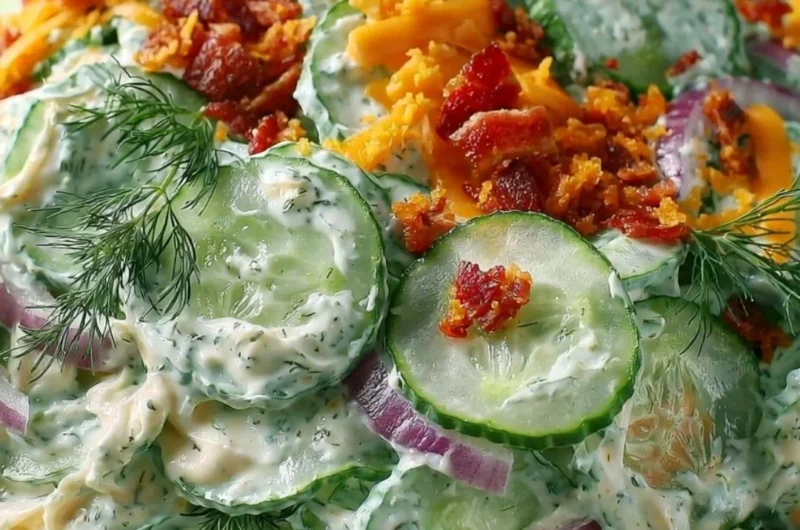 Bowl of Cucumber Ranch Crack Salad with crunchy cucumbers and ranch dressing