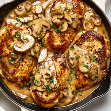 Easy Chicken Marsala recipe featuring chicken and mushrooms in a tasty sauce