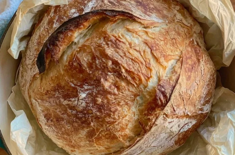 Homemade sourdough bread freshly baked on a wooden table