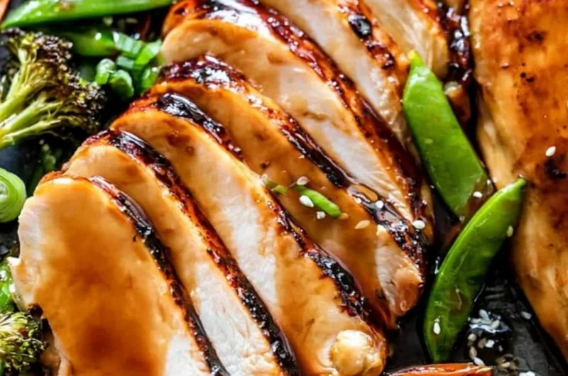 Cozy sheet pan teriyaki chicken recipe with colorful vegetables.